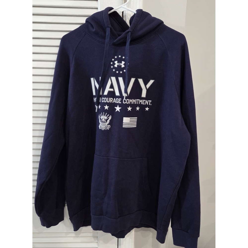 Under Armour Navy Midshipmen Hoodie Blue Graphic Pullover Mens XL